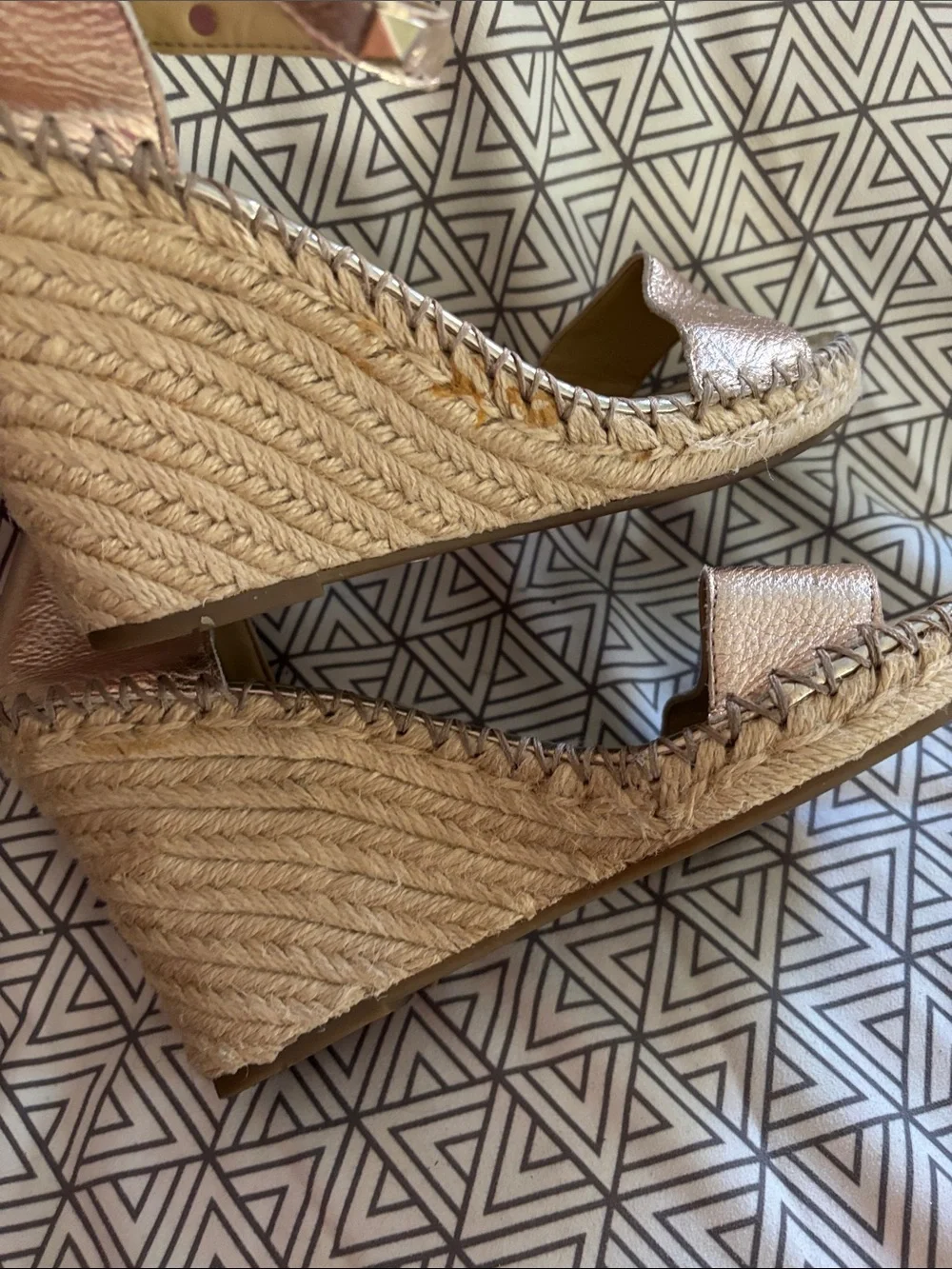 Marc Fisher Metallic Rose Gold Espadrille Wedge Sandals with Ankle Strap